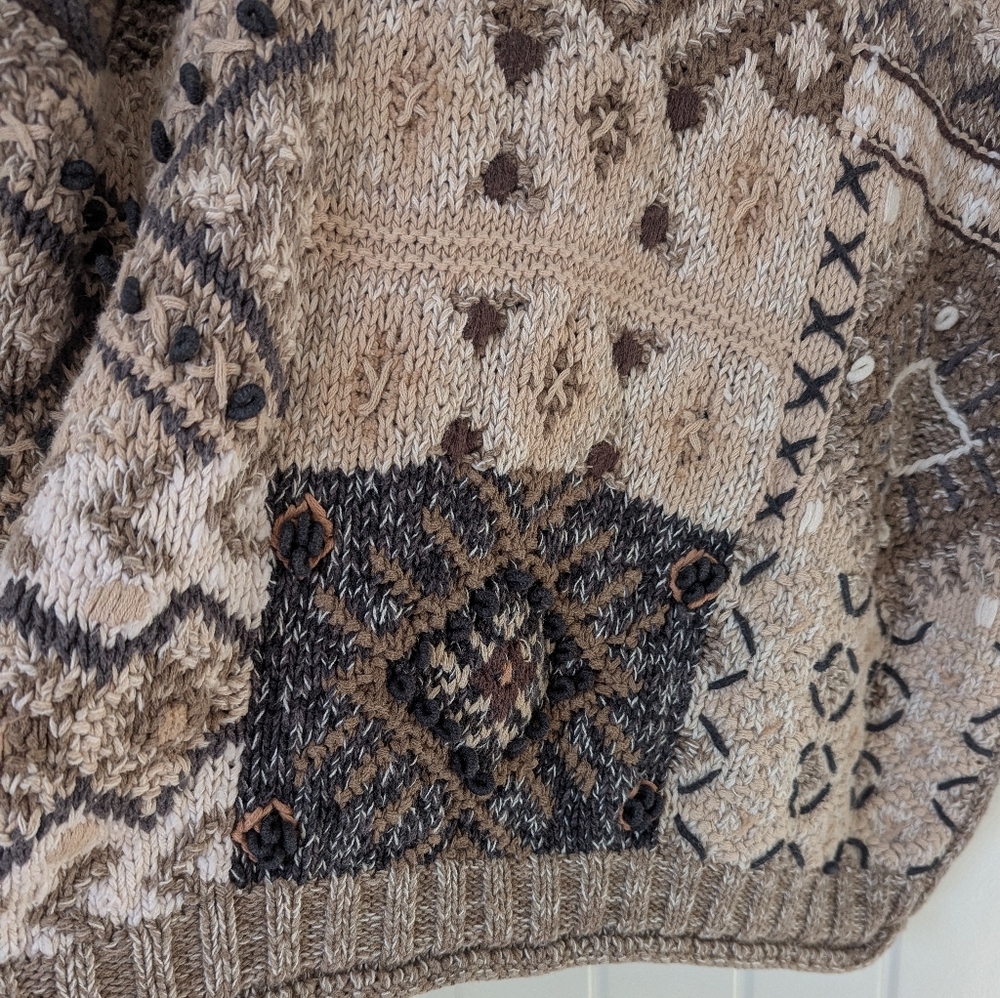 Vintage Cotton/Ramie Mock Neck Neutral Sweater Size M Taupe, Brown, Grey & Cream - Picture 4 of 10